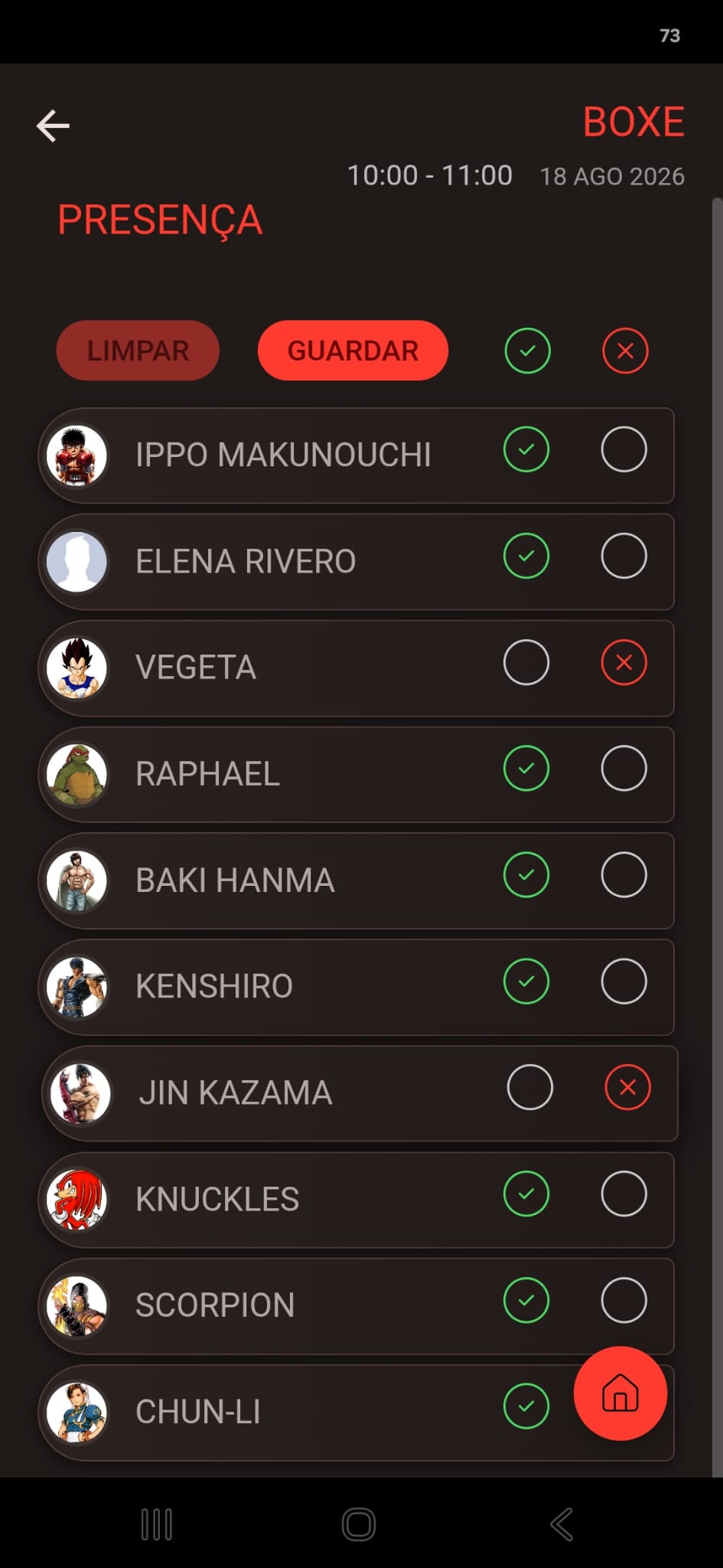 Screenshot da app — menu do gestor
